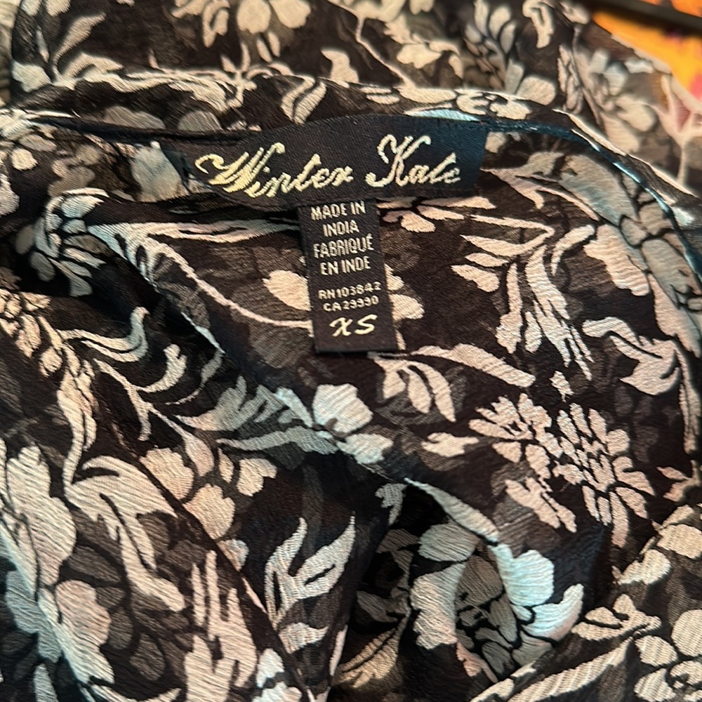 WINTER KATE *Crane* black grey floral silk kimono cardigan top blouse XS/S - Picture 7 of 9